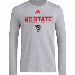 NC State Wolfpack Adidas Heathered Grey Pre-Game Basketball Long Sleeve(Nc State Wolfpack Adidas Heathered Grey Pre Game Basketball Long Sleeve)