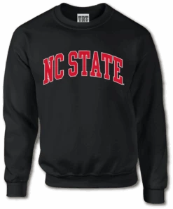 NC State Wolfpack Black Arched Heat Sealed NC State Crewneck Sweatshirt(Nc State Wolfpack Trt Black Arched Heat Sealed Nc State Crewneck Sweatshirt)