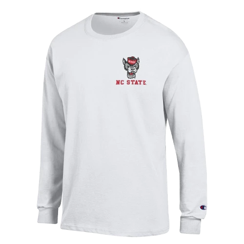Champion NC State Wolfpack Circle Wolfhead 1887 White Long Sleeve T-Shirt(Nc State Wolfpack Circle Wolfhead 1887 White Long Sleeve T Shirt) 2 Champion NC State Wolfpack Circle Wolfhead 1887 White Long Sleeve T-Shirt(Nc State Wolfpack Circle Wolfhead 1887 White Long Sleeve T Shirt) - Image 2
