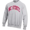 NC State Wolfpack Champion Silver Grey Embroidered Red NC State Reverse Weave Crewneck Sweatshirt(Nc State Wolfpack Champion Silver Grey Embroidered Red Nc State Crewneck Sweatshirt)