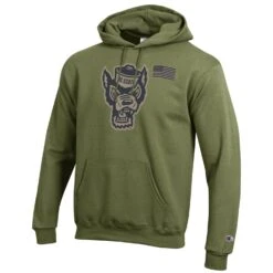 NC State Wolfpack Champion Cargo Green Wolfhead Salute To Service Hooded Sweatshirt(Nc State Wolfpack Champion Cargo Green Wolfhead Salute To Service Hooded Sweatshirt)