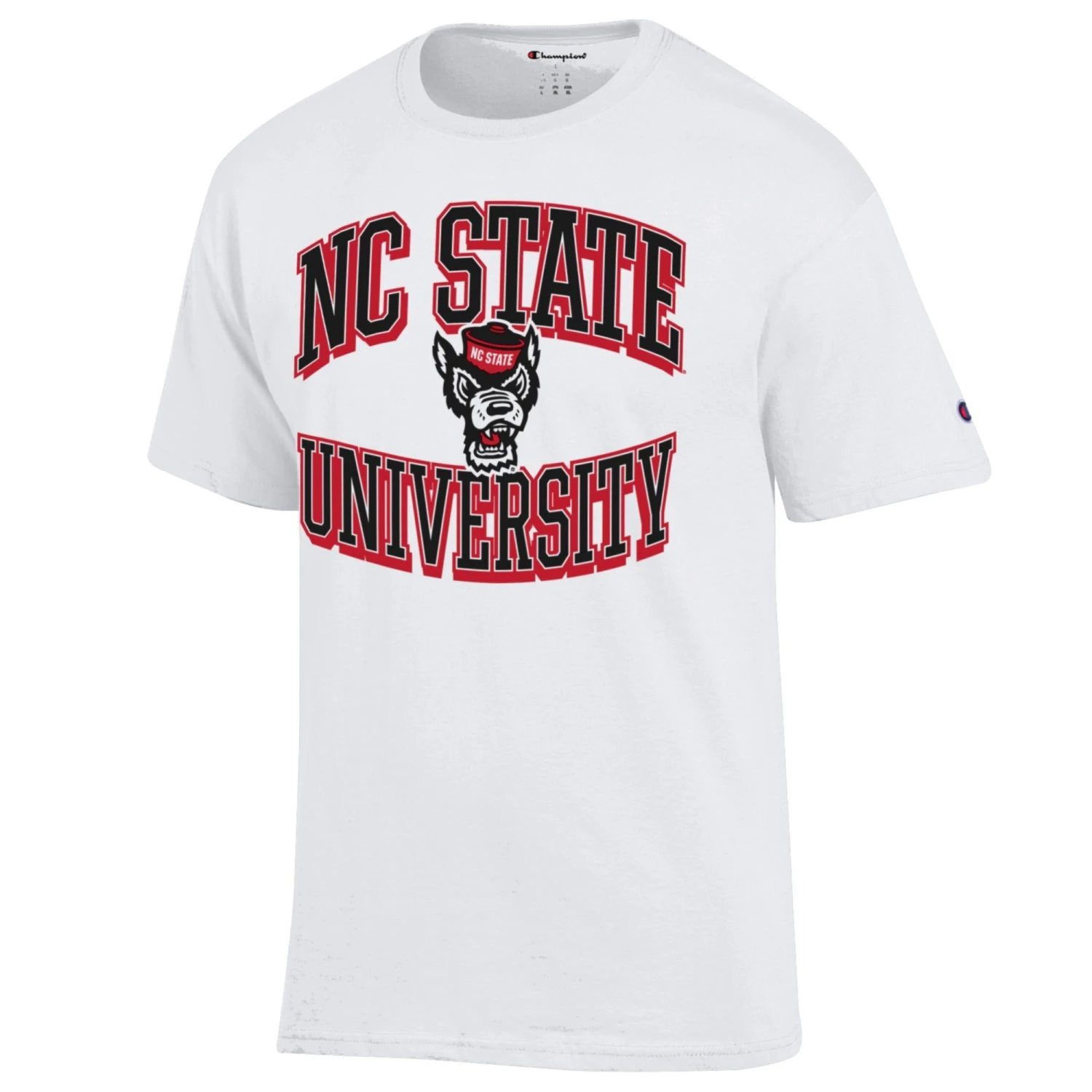 NC State Wolfpack Champion White Arched NC State Over Wolfhead T-Shirt(Nc State Wolfpack Champion White Arched Nc State Over Wolfhead T Shirt)