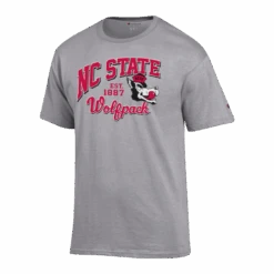 NC State Wolfpack Champion Grey Slobbering Wolf Block Script Short Sleeve T-Shirt(Nc State Wolfpack Champion Grey Slobbering Wolf Block Script Short Sleeve T Shirt)