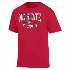 NC State Wolfpack Champion Red Arched Wolfpack Est. 1887 Over Wolfhead T-Shirt(Nc State Wolfpack Champion Red Arched Wolfpack Est 1887 Over Wolfhead T Shirt)