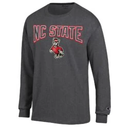 NC State Wolfpack Champion Granite Heather Strutting Wolf Long Sleeve T-Shirt(Nc State Wolfpack Champion Granite Heather Strutting Wolf Long Sleeve T Shirt)