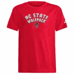 ADIDAS NC State Wolfpack Youth Red Fresh Bubble Letter T-Shirt(Nc State Wolfpack Youth Red Fresh Bubble Letter T Shirt)