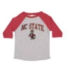 NC State Wolfpack Youth Grey And Red Raglan Strutting Wolf 3/4 Sleeve T-shirt(Nc State Wolfpack Youth Grey And Red Raglan Strutting Wolf 3 4 Sleeve T Shirt)