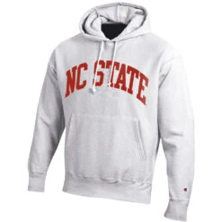 NC State Wolfpack Champion Silver Grey Arched NC State Reverse Weave Hooded Sweatshirt(Nc State Wolfpack Champion Silver Grey Arched Nc State Reverse Weave Hooded Sweatshirt)