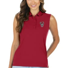 Antigua NC State Wolfpack Women's Red Sleeveless Tribute Polo Shirt(Nc State Wolfpack Womens Red Sleeveless Tribute Polo Shirt)